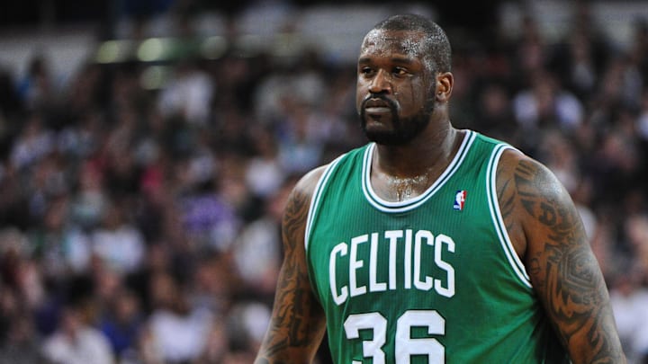 February 1, 2011; Sacramento, CA, USA; Boston Celtics center Shaquille O'Neal (36) walks back to the bench during the second quarter against the Sacramento Kings at ARCO Arena. The Celtics defeated the Kings 95-90. Mandatory Credit: Kyle Terada-Imagn Images