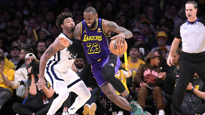 Jan 5, 2024; Los Angeles, California, USA; Memphis Grizzlies guard Marcus Smart (36) defends Los Angeles Lakers forward LeBron James (23) in the second half at Crypto.com Arena. Mandatory Credit: Jayne Kamin-Oncea-Imagn Images Jan 5, 2024; Los Angeles, California, USA; Memphis Grizzlies guard Marcus Smart (36) defends Los Angeles Lakers forward LeBron James (23) in the second half at Crypto.com Arena. Mandatory Credit: Jayne Kamin-Oncea-Imagn Images