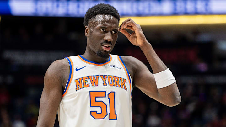 New York Knicks forward Mohamed Diawara looks on in a game.
