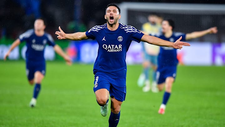 Gonçalo Ramos celebrating PSG's fourth goal of the night