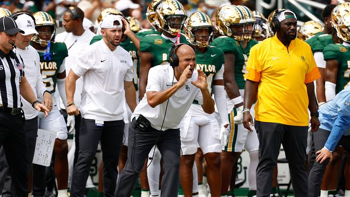 Sep 26, 2026; Waco, Texas, USA; Baylor Bears head coach Dave Aranda reacts on the sideline during the second half against the Colorado Buffaloes at McLane Stadium. Mandatory Credit: Chris Jones-Imagn Images Sep 26, 2026; Waco, Texas, USA; Baylor Bears head coach Dave Aranda reacts on the sideline during the second half against the Colorado Buffaloes at McLane Stadium. Mandatory Credit: Chris Jones-Imagn Images