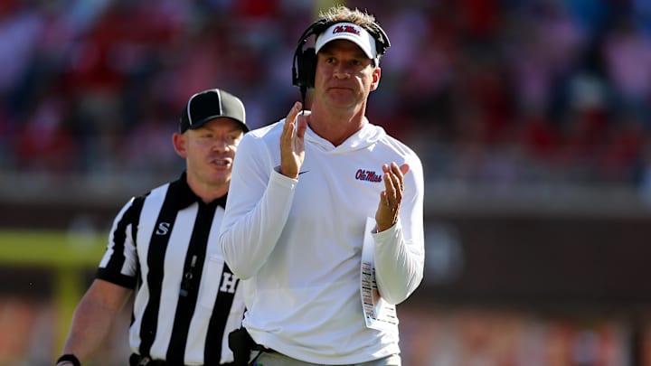 Sep 27, 2025; Oxford, Mississippi, USA; Mississippi Rebels head coach Lane Kiffin reacts during the second quarter against the LSU Tigers at Vaught-Hemingway Stadium. Mandatory Credit: Petre Thomas-Imagn Images Sep 27, 2025; Oxford, Mississippi, USA; Mississippi Rebels head coach Lane Kiffin reacts during the second quarter against the LSU Tigers at Vaught-Hemingway Stadium. Mandatory Credit: Petre Thomas-Imagn Images