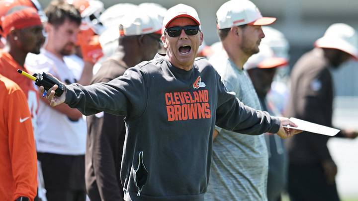 Jul 30, 2026; Berea, OH, USA; Cleveland Browns head coach Todd Monken reacts during training camp at CrossCountry Mortgage Campus. Mandatory Credit: Ken Blaze-Imagn Images Jul 30, 2026; Berea, OH, USA; Cleveland Browns head coach Todd Monken reacts during training camp at CrossCountry Mortgage Campus. Mandatory Credit: Ken Blaze-Imagn Images