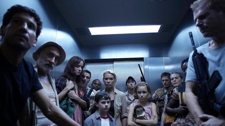 (L-R) Shane Walsh (Jon Bernthal), Dale (Jeffrey DeMunn), Lori Grimes (Sarah Wayne Callies), Rick Grimes (Andrew Lincoln), T-Dog (Robert 'IronE' Singleton), Carl Grimes (Chandler Riggs), Andrea (Laurie Holden), Glenn (Steven Yeun), Sophia (Madison Lintz), Daryl Dixon (Norman Reedus), Carol (Melissa Suzanne McBride), Jacqui (Jeryl Prescott) and Dr. Edwin Jenner (Noah Emmerich)