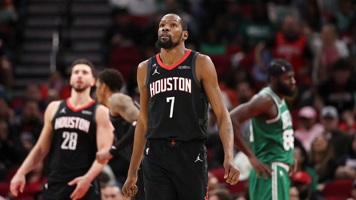 Feb 4, 2026; Houston, Texas, USA; Houston Rockets forward Kevin Durant (7) looks up after a play during the third quarter against the Boston Celtics at Toyota Center. Mandatory Credit: Troy Taormina-Imagn Images Feb 4, 2026; Houston, Texas, USA; Houston Rockets forward Kevin Durant (7) looks up after a play during the third quarter against the Boston Celtics at Toyota Center. Mandatory Credit: Troy Taormina-Imagn Images