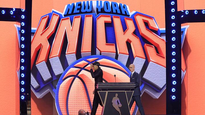 Jun 23, 2026; New York, NY, USA; NBA commissioner Adam Silver greets the twenty fourth pick in the 2026 NBA draft, Baylor guard Cameron Carr after he was selected by the New York Knicks at Barclays Center. Jun 23, 2026; New York, NY, USA; NBA commissioner Adam Silver greets the twenty fourth pick in the 2026 NBA draft, Baylor guard Cameron Carr after he was selected by the New York Knicks at Barclays Center.