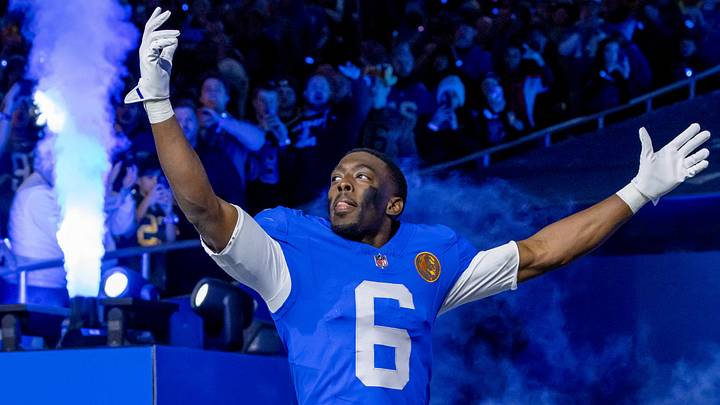 Detroit Lions cornerback Terrion Arnold runs onto the field prior to the game against the Green Bay Packers. Detroit Lions cornerback Terrion Arnold runs onto the field prior to the game against the Green Bay Packers.
