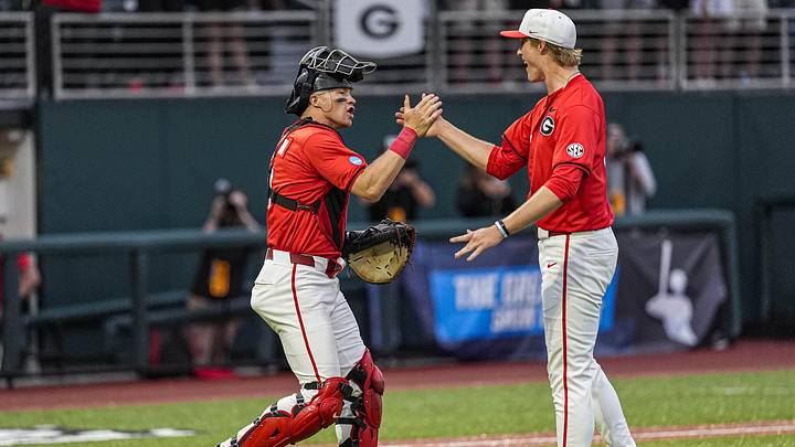 May 31, 2026; Athens, GA, USA; Georgia Bulldogs catcher Daniel Jackson (3) and pitcher Zach Brown (16) react after defeating the Liberty Flames at Foley Field. Mandatory Credit: Dale Zanine-Imagn Images May 31, 2026; Athens, GA, USA; Georgia Bulldogs catcher Daniel Jackson (3) and pitcher Zach Brown (16) react after defeating the Liberty Flames at Foley Field. Mandatory Credit: Dale Zanine-Imagn Images