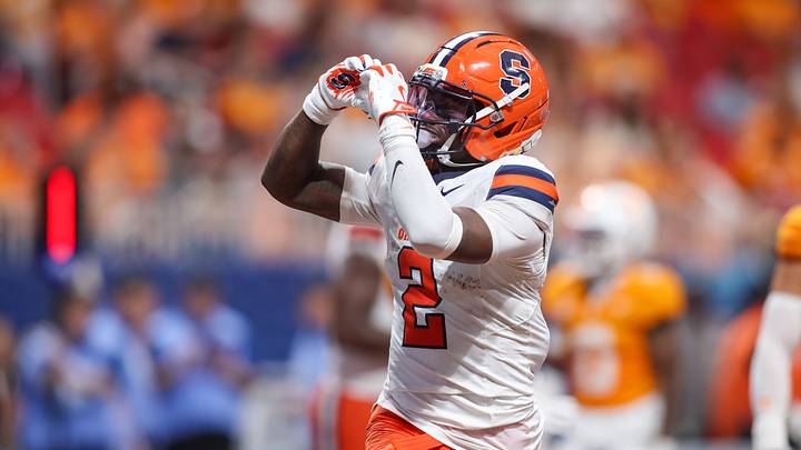 Former Syracuse Orange wide receiver Johntay Cook celebrates after a touchdown.