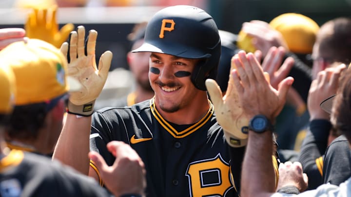 Mar 1, 2026; Jupiter, Florida, USA; Pittsburgh Pirates shortstop Konnor Griffin (75) celebrates after hitting a two-run home run against the St. Louis Cardinals during the first inning at Roger Dean Chevrolet Stadium. Mandatory Credit: Sam Navarro-Imagn Images Mar 1, 2026; Jupiter, Florida, USA; Pittsburgh Pirates shortstop Konnor Griffin (75) celebrates after hitting a two-run home run against the St. Louis Cardinals during the first inning at Roger Dean Chevrolet Stadium. Mandatory Credit: Sam Navarro-Imagn Images