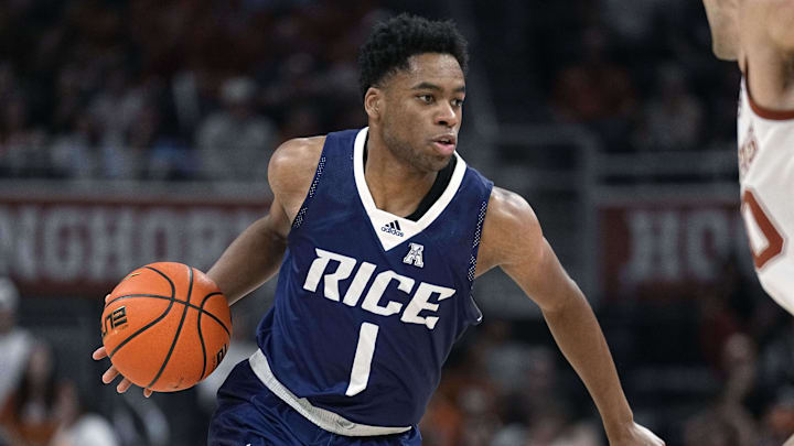 Nov 15, 2023; Austin, Texas, USA; Rice Owls guard Noah Shelby (1)