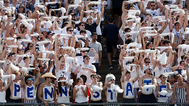Penn State Nittany Lions fans cheer during the first quarter against the Marshall Thundering Herd at Beaver Stadium. Penn State Nittany Lions fans cheer during the first quarter against the Marshall Thundering Herd at Beaver Stadium.