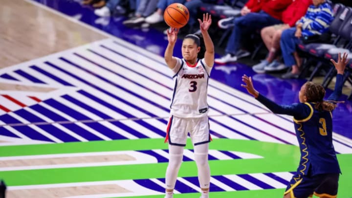 Sumayah Sugapong shooting a 3-point shot against an NAU defender