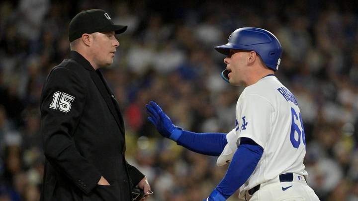Apr 28, 2026; Los Angeles, California, USA; Los Angeles Dodgers catcher Dalton Rushing (68) argues with home plate umpire umpire Clint Vondrak (15) after he was called for strike 3 on a pitch clock violation -against the Miami Marlins at Dodger Stadium. Mandatory Credit: Jayne Kamin-Oncea-Imagn Images Apr 28, 2026; Los Angeles, California, USA; Los Angeles Dodgers catcher Dalton Rushing (68) argues with home plate umpire umpire Clint Vondrak (15) after he was called for strike 3 on a pitch clock violation -against the Miami Marlins at Dodger Stadium. Mandatory Credit: Jayne Kamin-Oncea-Imagn Images
