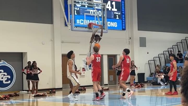 Carlton Perrilliat Jr. puts the finishing touches in the middle of the fourth quarter on Salesian's 61-41 win over St. Ignatius for the CIF Northern California Open Division semifinal victory at Contra Costa College on March 7, 2026