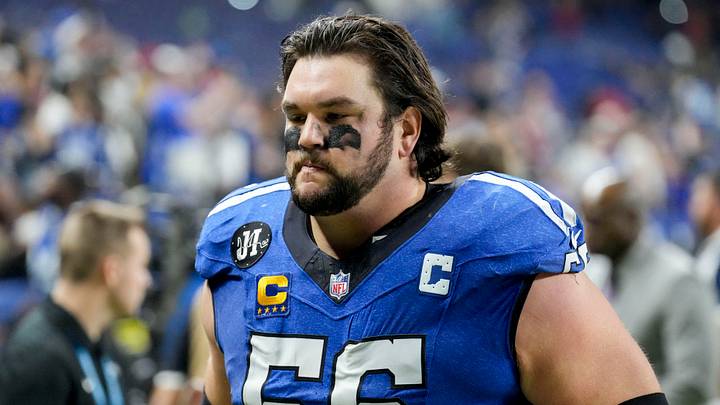Dec 22, 2025; Indianapolis, Indiana, USA; Indianapolis Colts guard Quenton Nelson (56) leaves the field after losing a game against the San Francisco 49ers  at Lucas Oil Stadium. Mandatory Credit: Christine Tannous-USA TODAY Network via Imagn Images