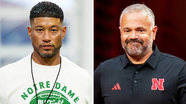 Notre Dame Fighting Irish Head Coach Marcus Freeman (left), Nebraska Cornhuskers Head Coach Matt Rhule (right). Notre Dame Fighting Irish Head Coach Marcus Freeman (left), Nebraska Cornhuskers Head Coach Matt Rhule (right).