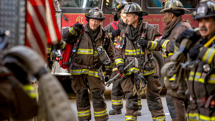 CHICAGO FIRE -- "My Lucky Day" Episode 905 -- Pictured: (l-r) Christian Stolte as Randall “Mouch” McHolland, Taylor Kinney as Kelly Severide, Eamonn Walker as Wallace Boden -- (Photo by: Adrian S. Burrows Sr./NBC)
