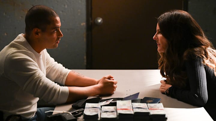 CHICAGO P.D. -- "Escape" Episode 11004 -- Pictured: (l-r) Benjamin Levy Aguilar as Dante Torres, Yara Martinez as Gloria Perez -- (Photo by: Lori Allen/NBC)