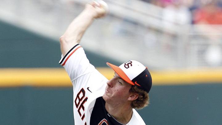 Jun 15, 2013; Omaha, NE, USA; Oregon State Beavers pitcher Andrew Moore (23) throws during the game against the Mississippi State Bulldogs during the College World Series at TD AmeritradePark. Mandatory Credit: Bruce Thorson-Imagn Images Jun 15, 2013; Omaha, NE, USA; Oregon State Beavers pitcher Andrew Moore (23) throws during the game against the Mississippi State Bulldogs during the College World Series at TD AmeritradePark. Mandatory Credit: Bruce Thorson-Imagn Images