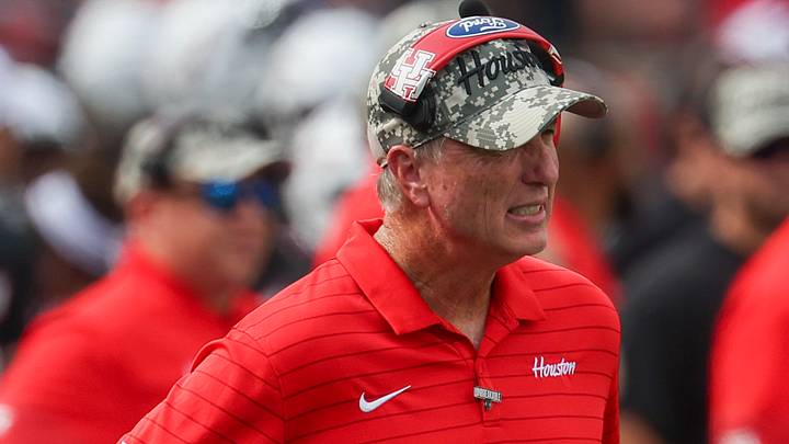 Nov 1, 2025; Houston, Texas, USA; Houston Cougars head coach Willie Fritz ton the sidelines coaching against the West Virginia Mountaineers in the second half at TDECU Stadium. Mandatory Credit: Thomas Shea-Imagn Images Nov 1, 2025; Houston, Texas, USA; Houston Cougars head coach Willie Fritz ton the sidelines coaching against the West Virginia Mountaineers in the second half at TDECU Stadium. Mandatory Credit: Thomas Shea-Imagn Images