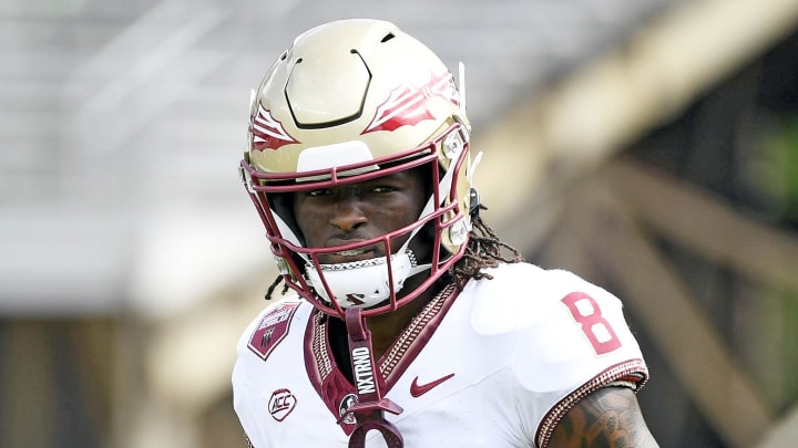 Apr 20, 2024; Tallahassee, Florida, USA; Florida State Seminoles wide receiver Hykeem Williams (8) during the Spring Showcase at Doak S. Campbell Stadium. Mandatory Credit: Melina Myers-USA TODAY Sports Apr 20, 2024; Tallahassee, Florida, USA; Florida State Seminoles wide receiver Hykeem Williams (8) during the Spring Showcase at Doak S. Campbell Stadium. Mandatory Credit: Melina Myers-USA TODAY Sports