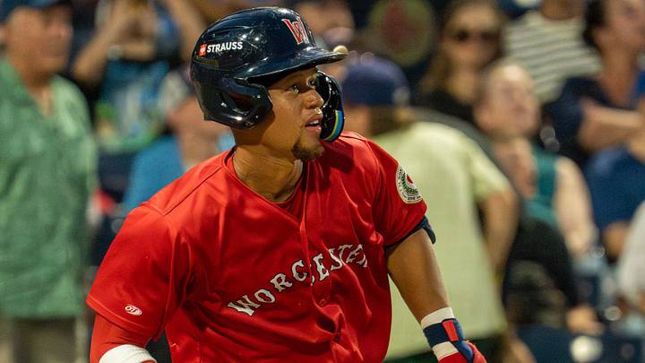Worcester’s Kristian Campbell watches his two-run home run in the fifth inning against Lehigh Valley July 29 at Polar Park. Worcester’s Kristian Campbell watches his two-run home run in the fifth inning against Lehigh Valley July 29 at Polar Park.