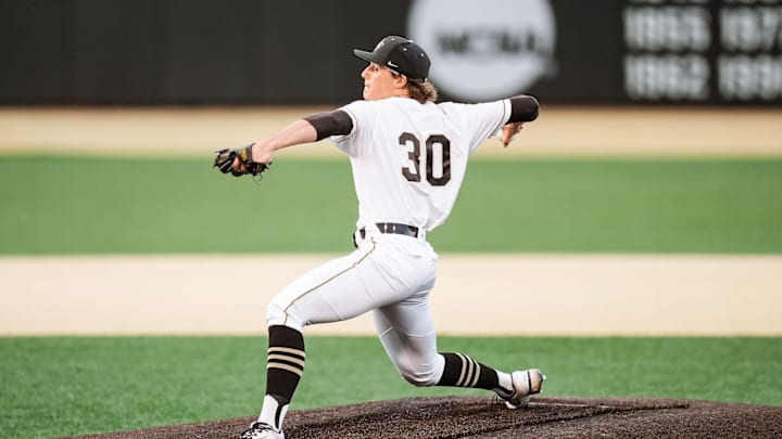Wake Forest reliever Duncan Marsten (30) delivers a pitch against the Siena Saints, February 21, 2026.