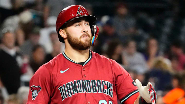 Arizona Diamondbacks Tyler Locklear steps to the plate against the Cleveland Guardians in the second inning at Chase Field on Aug. 20, 2025.