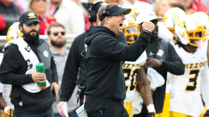 Missouri Tigers head coach Eli Drinkwitz reacts during the first quarter against the Oklahoma Sooners 