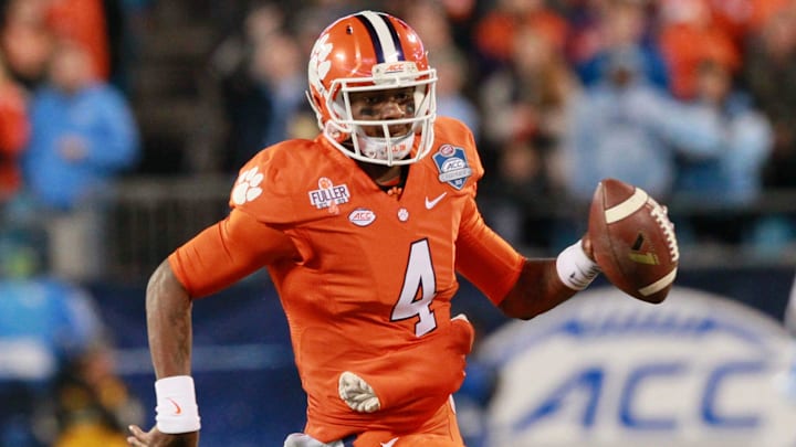 Clemson quarterback Deshaun Watson (4) runs for a first down during the second quarter of the ACC Championship game in Charlotte, North Carolina.