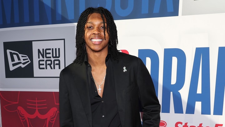 Jun 26, 2024; Brooklyn, NY, USA; Carlton Carrington arrives before the first round of the 2024 NBA Draft at Barclays Center. Mandatory Credit: Brad Penner-USA TODAY Sports