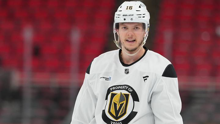 Jun 1, 2026; Raleigh, North Carolina, USA; Vegas Golden Knights right wing Pavel Dorofeyev (16) looks on during the practice during media day for the 2026 Stanley Cup Final at Lenovo Center. Mandatory Credit: James Guillory-Imagn Images Jun 1, 2026; Raleigh, North Carolina, USA; Vegas Golden Knights right wing Pavel Dorofeyev (16) looks on during the practice during media day for the 2026 Stanley Cup Final at Lenovo Center. Mandatory Credit: James Guillory-Imagn Images
