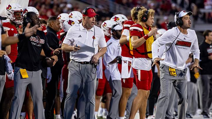Jeff Brohm Louisville Football Sideline 2025 Jeff Brohm Louisville Football Sideline 2025