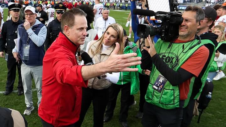Nov 8, 2025; University Park, Pennsylvania, USA; Indiana Hoosiers head coach Curt Cignetti is interviewed following the game against the Penn State Nittany Lions at Beaver Stadium. Mandatory Credit: Matthew O'Haren-Imagn Images