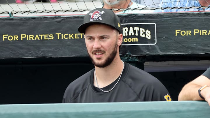 Pittsburgh Pirates pitcher Paul Skenes (30) looks on from the dugout against the Toronto Blue Jays at LECOM Park on March 5. Pittsburgh Pirates pitcher Paul Skenes (30) looks on from the dugout against the Toronto Blue Jays at LECOM Park on March 5.