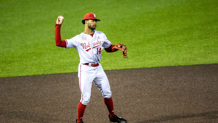 Nebraska's Brice Matthews fields a ball during a NCAA Big Ten Conference baseball game against Iowa,