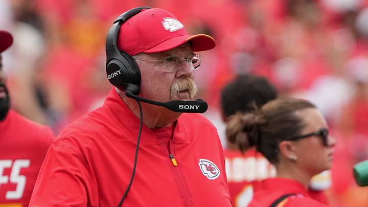 Aug 15, 2026; Kansas City, Missouri, USA; KKansas City Chiefs head coach Andy Reid on the sidelines against the Los Angeles Rams during the first half of the pre season at Arrowhead Stadium. Mandatory Credit: Denny Medley-Imagn Images