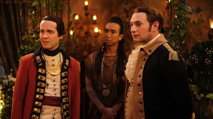“Isaac’s Wedding” – Isaac’s wedding day jitters are exacerbated by the arrival of a surprise guest, on the third season finale of the CBS Original series GHOSTS, Thursday, May 2 (8:31-9:01 PM, ET/PT) on the CBS Television Network, and streaming on Paramount+ (live and on demand for Paramount+ with SHOWTIME subscribers, or on demand for Paramount+ Essential subscribers the day after the episode airs)*. Pictured (L-R): John Hartman as Nigel Chessum, Roman Zaragoza as Sasappis, and Brandon Scott