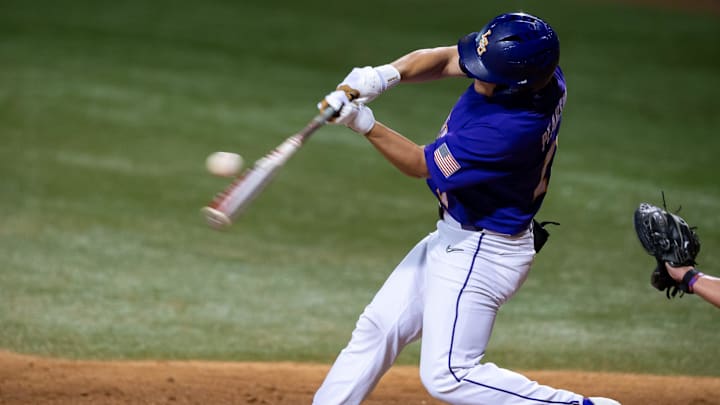 Josh Pearson at the plate as the LSU Tigers take on the Tennessee Volunteers at Alex Box Stadium in