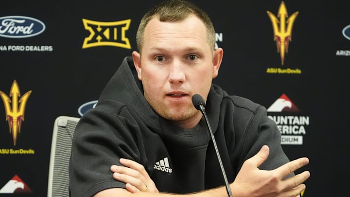 Arizona State head coach Kenny Dillingham holds a news conference on Oct. 27, 2025, in Tempe. Arizona State head coach Kenny Dillingham holds a news conference on Oct. 27, 2025, in Tempe.