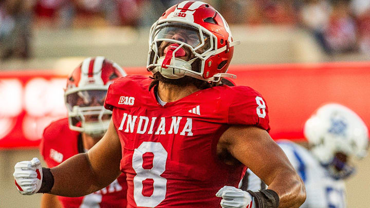 Indiana football's Stephen Daley celebrates Sept. 12, 2025, against Indiana State at Memorial Stadium. Indiana football's Stephen Daley celebrates Sept. 12, 2025, against Indiana State at Memorial Stadium.