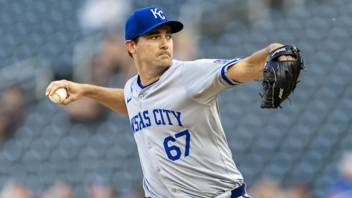 May 29, 2024; Minneapolis, Minnesota, USA; Kansas City Royals starting pitcher Seth Lugo (67) delivers a pitch against the Minnesota Twins in the first inning at Target Field. Mandatory Credit: Jesse Johnson-USA TODAY Sports May 29, 2024; Minneapolis, Minnesota, USA; Kansas City Royals starting pitcher Seth Lugo (67) delivers a pitch against the Minnesota Twins in the first inning at Target Field. Mandatory Credit: Jesse Johnson-USA TODAY Sports