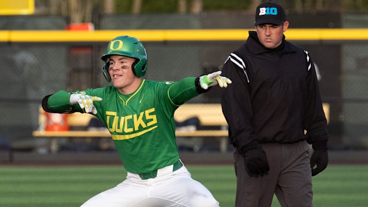 Jack Brooks' two-out, opposite-field double drove in three to give the Ducks a 9-6 win over No. 1 UCLA in Los Angeles. It was the Bruins' first loss in Big Ten play this season, 25-1.