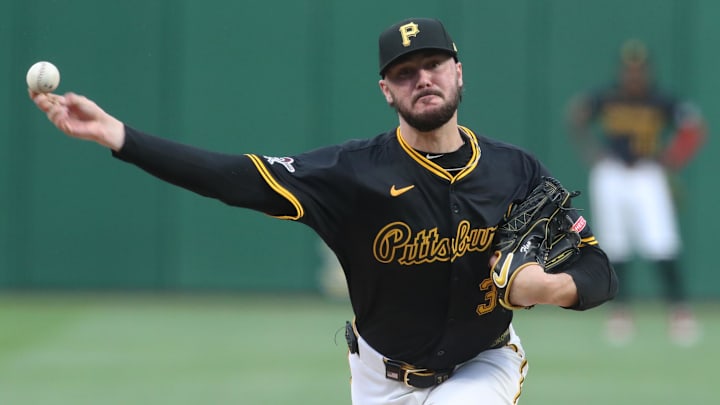 Pittsburgh Pirates starting pitcher Paul Skenes (30) throws against the Washington Nationals at PNC Park. Pittsburgh Pirates starting pitcher Paul Skenes (30) throws against the Washington Nationals at PNC Park.