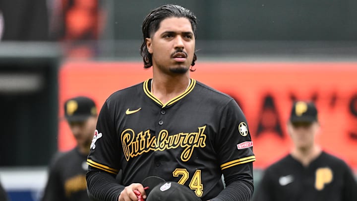 Sep 11, 2025; Baltimore, Maryland, USA; Pittsburgh Pirates pitcher Johan Oviedo (24) walks on the field before the game between the Baltimore Orioles and the Pittsburgh Pirates at Oriole Park at Camden Yards. Mandatory Credit: James A. Pittman-Imagn Images Sep 11, 2025; Baltimore, Maryland, USA; Pittsburgh Pirates pitcher Johan Oviedo (24) walks on the field before the game between the Baltimore Orioles and the Pittsburgh Pirates at Oriole Park at Camden Yards. Mandatory Credit: James A. Pittman-Imagn Images