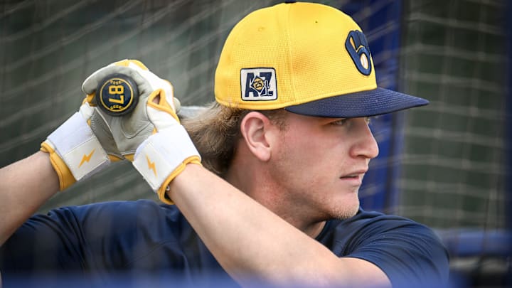 Milwaukee Brewers shortstop Cooper Pratt takes batting practice during spring training workouts on Feb. 17, 2025, at American Family Fields of Phoenix.