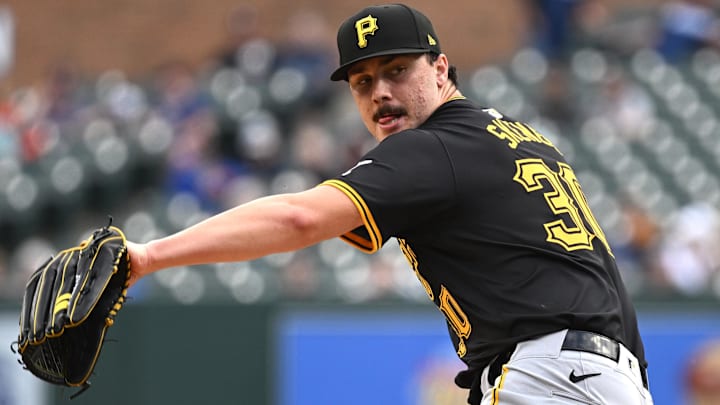 May 29, 2024; Detroit, Michigan, USA;  Pittsburgh Pirates pitcher Paul Skenes (30) throws a pitch against the Detroit Tigers in the second inning at Comerica Park.
