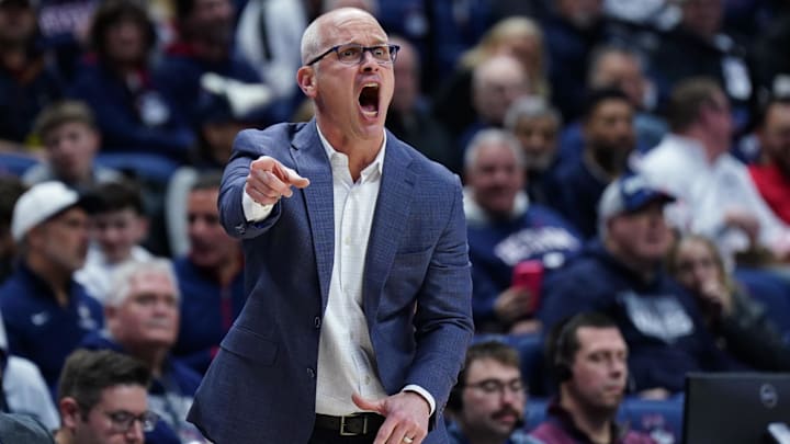 Dec 5, 2025; Storrs, Connecticut, USA; UConn Huskies head coach Dan Hurley watches from the sideline as they take on East Texas A&M at Harry A. Gampel Pavilion. Mandatory Credit: David Butler II-Imagn Images Dec 5, 2025; Storrs, Connecticut, USA; UConn Huskies head coach Dan Hurley watches from the sideline as they take on East Texas A&M at Harry A. Gampel Pavilion. Mandatory Credit: David Butler II-Imagn Images