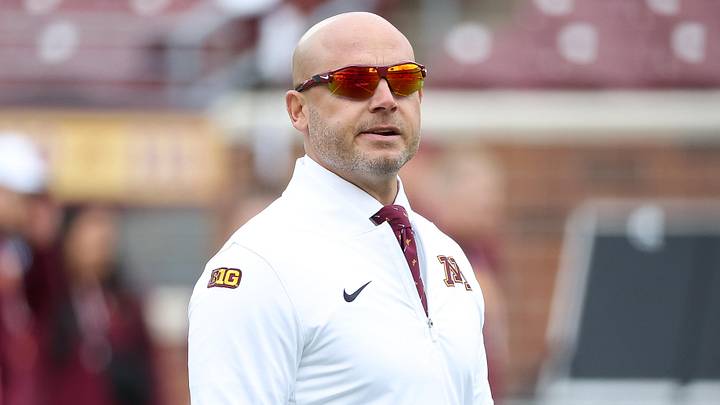 Sep 6, 2025; Minneapolis, Minnesota, USA; Minnesota Golden Gophers head coach P.J. Fleck looks on before the game against the Northwestern State Demons at Huntington Bank Stadium. Mandatory Credit: Matt Krohn-Imagn Images Sep 6, 2025; Minneapolis, Minnesota, USA; Minnesota Golden Gophers head coach P.J. Fleck looks on before the game against the Northwestern State Demons at Huntington Bank Stadium. Mandatory Credit: Matt Krohn-Imagn Images
